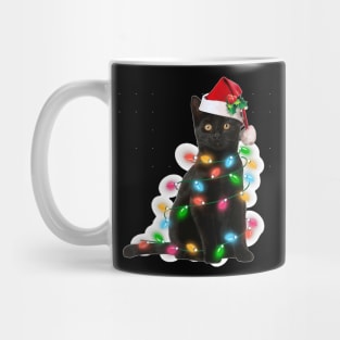 Black Cat Christmas Light  Funny Cat Lover Christmas Mug